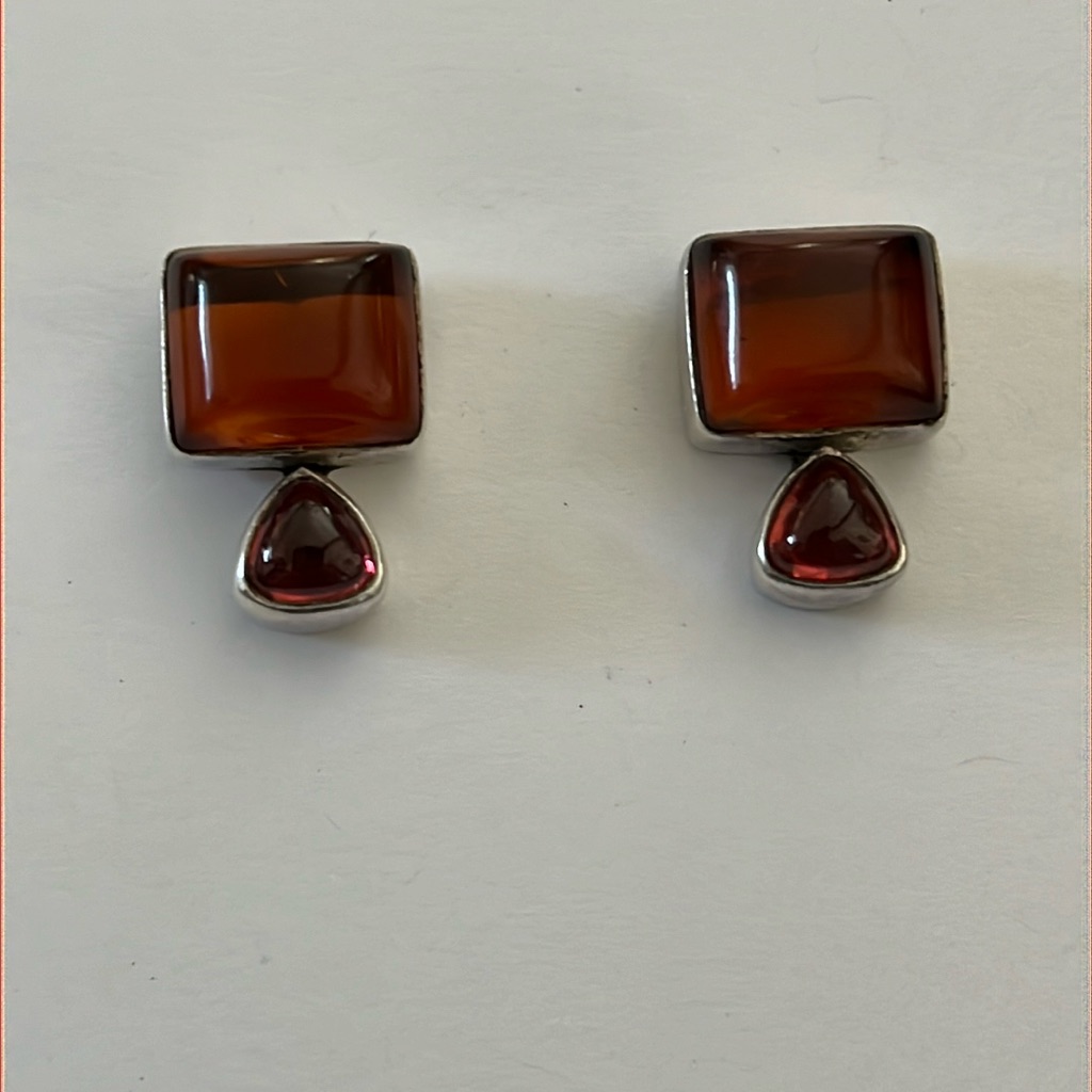 Vintage Lb Sterling Amber & Garnet Earrings